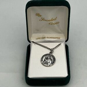 Jeweled Cross Stamped Sterling St Gerard Pray For Us Necklace